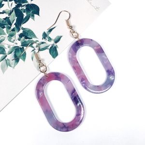 Oval Tortoise Shell Resin Dangle Earrings
